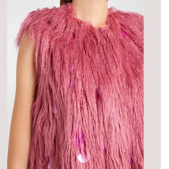 ALABAMA MUSE Lanny SLVL Desert Rose Embellished Sleeveless Faux Fur NWT $949 - Picture 4 of 10